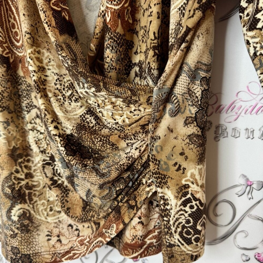 Laura long sleeve scoop neck paisley boho Elegant Brown Patterned Women's Top - Picture 4 of 5